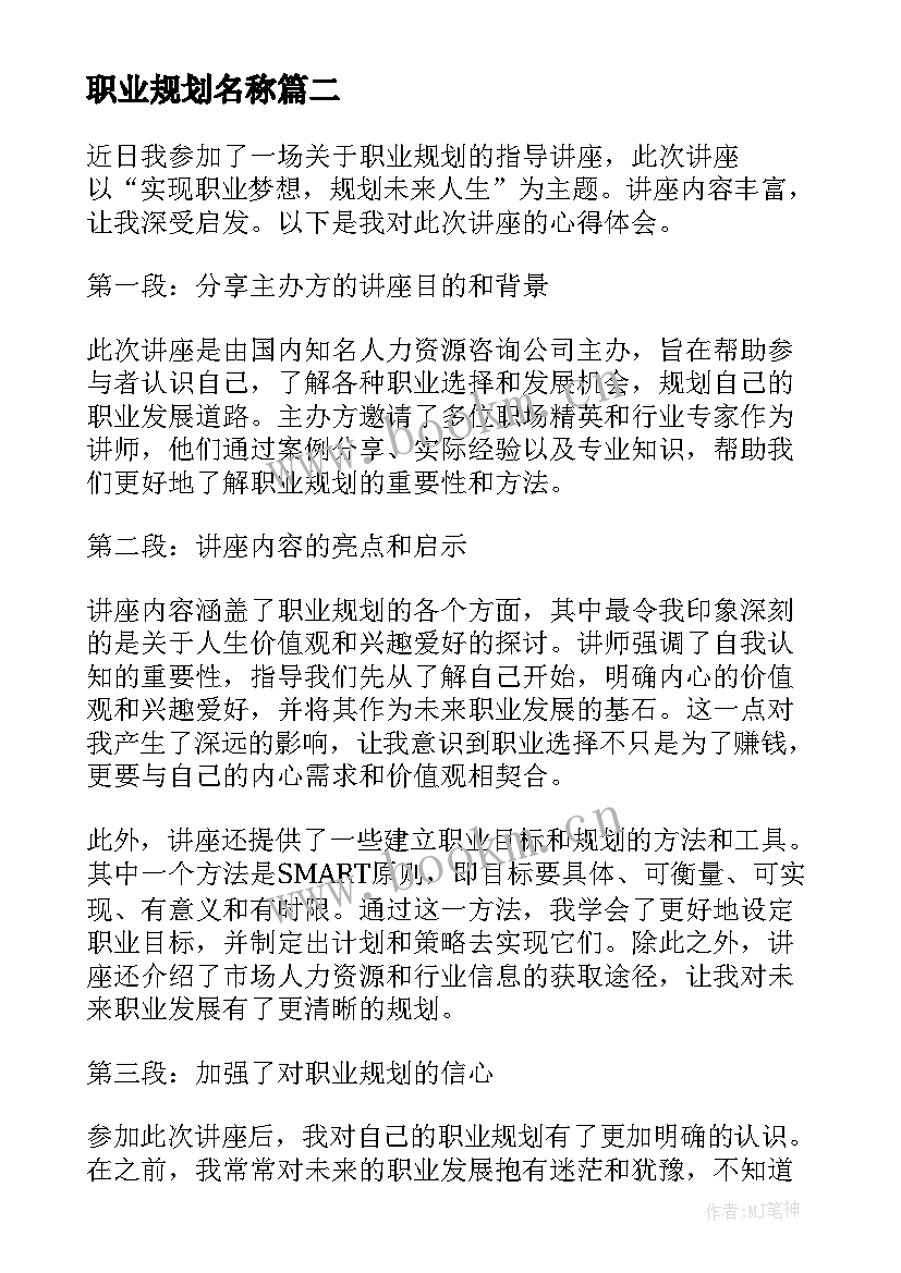 最新职业规划名称 电商职业规划讲座心得体会(通用10篇)