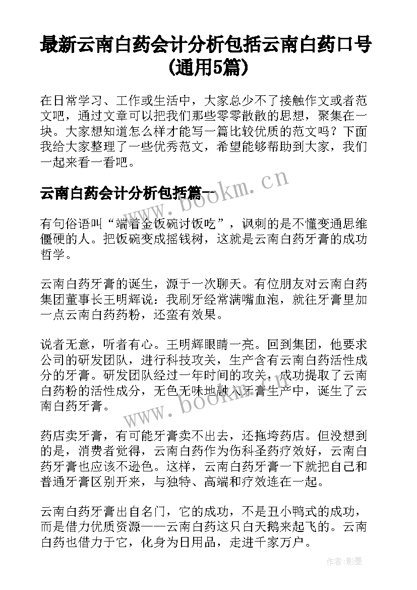 最新云南白药会计分析包括 云南白药口号(通用5篇)