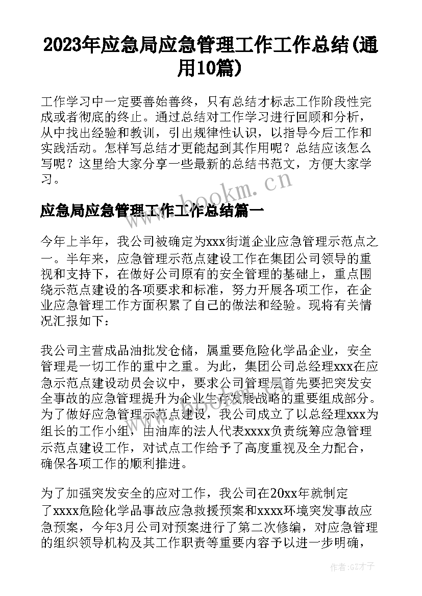 2023年应急局应急管理工作工作总结(通用10篇)