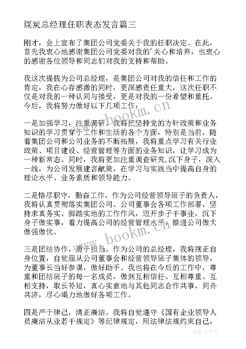 煤炭总经理任职表态发言 总经理任职表态发言稿(实用5篇)