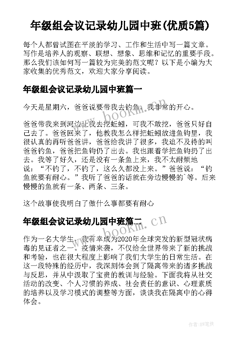 年级组会议记录幼儿园中班(优质5篇)