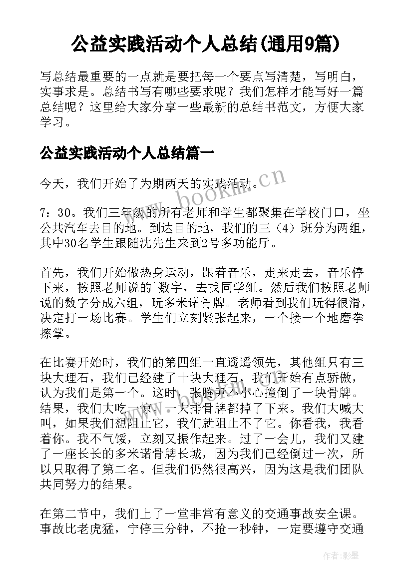 公益实践活动个人总结(通用9篇)