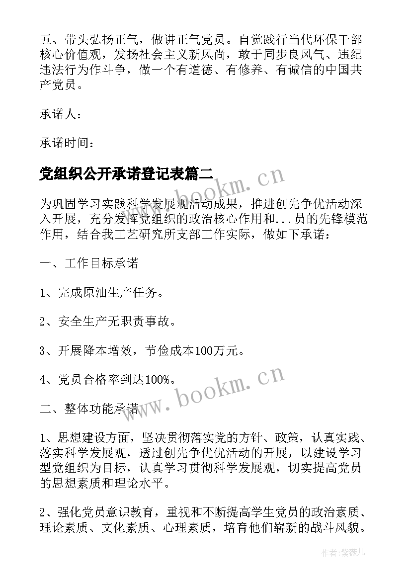 2023年党组织公开承诺登记表 党组织公开承诺书(精选5篇)