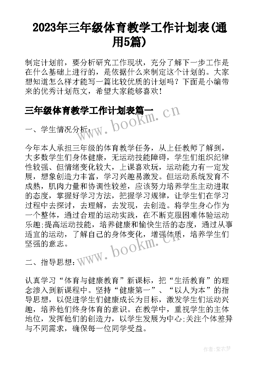 2023年三年级体育教学工作计划表(通用5篇)