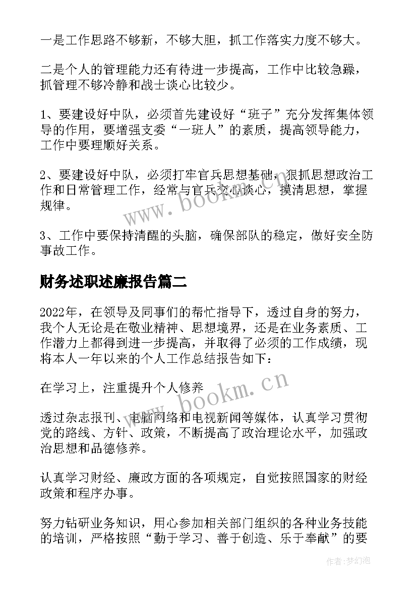 财务述职述廉报告(模板10篇)