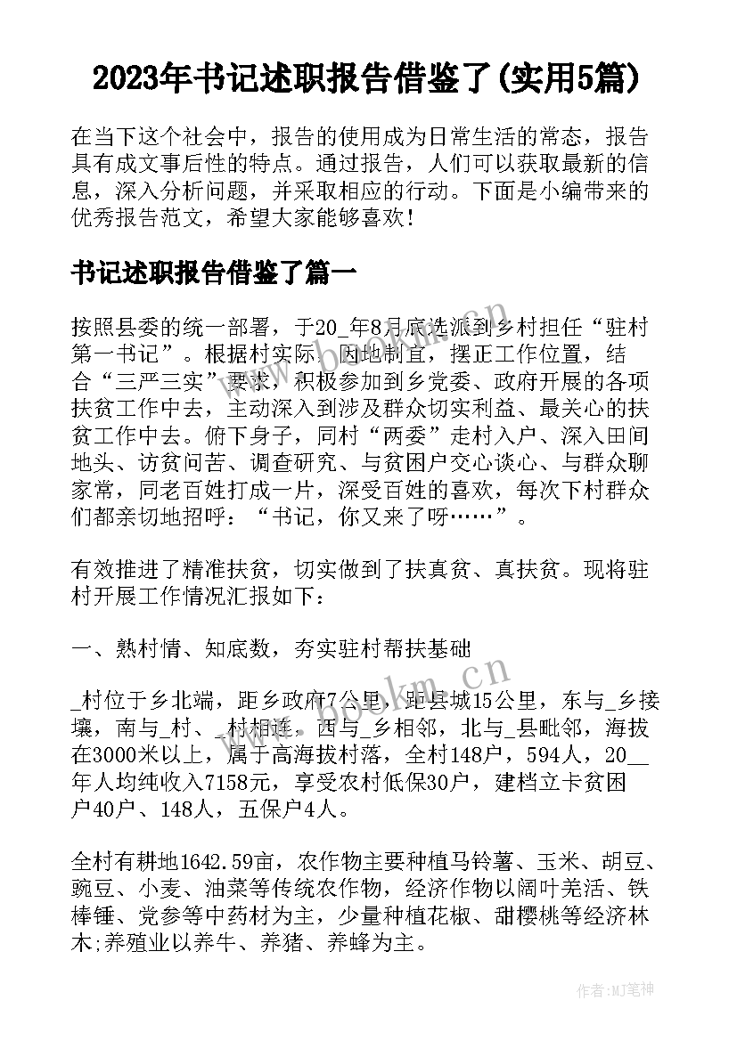 2023年书记述职报告借鉴了(实用5篇)