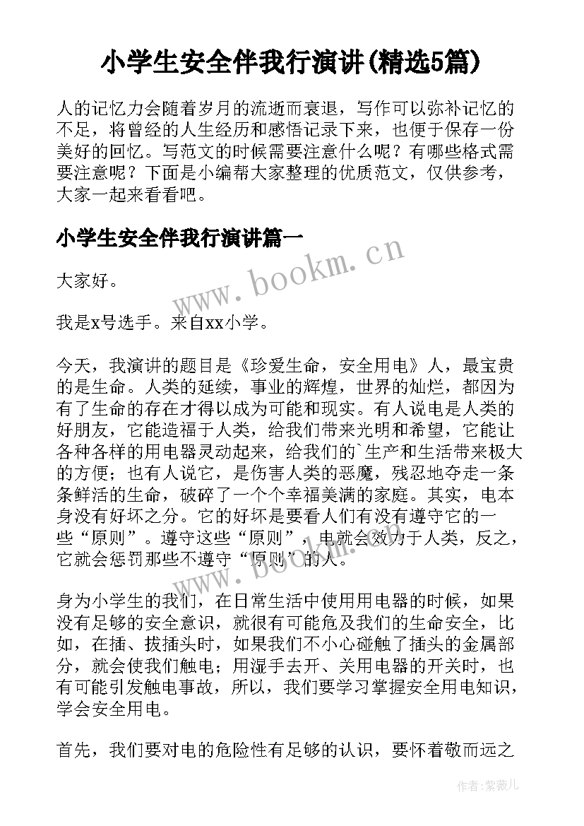 小学生安全伴我行演讲(精选5篇)