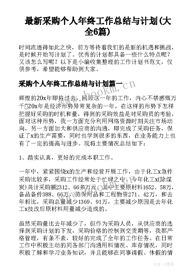 最新采购个人年终工作总结与计划(大全6篇)