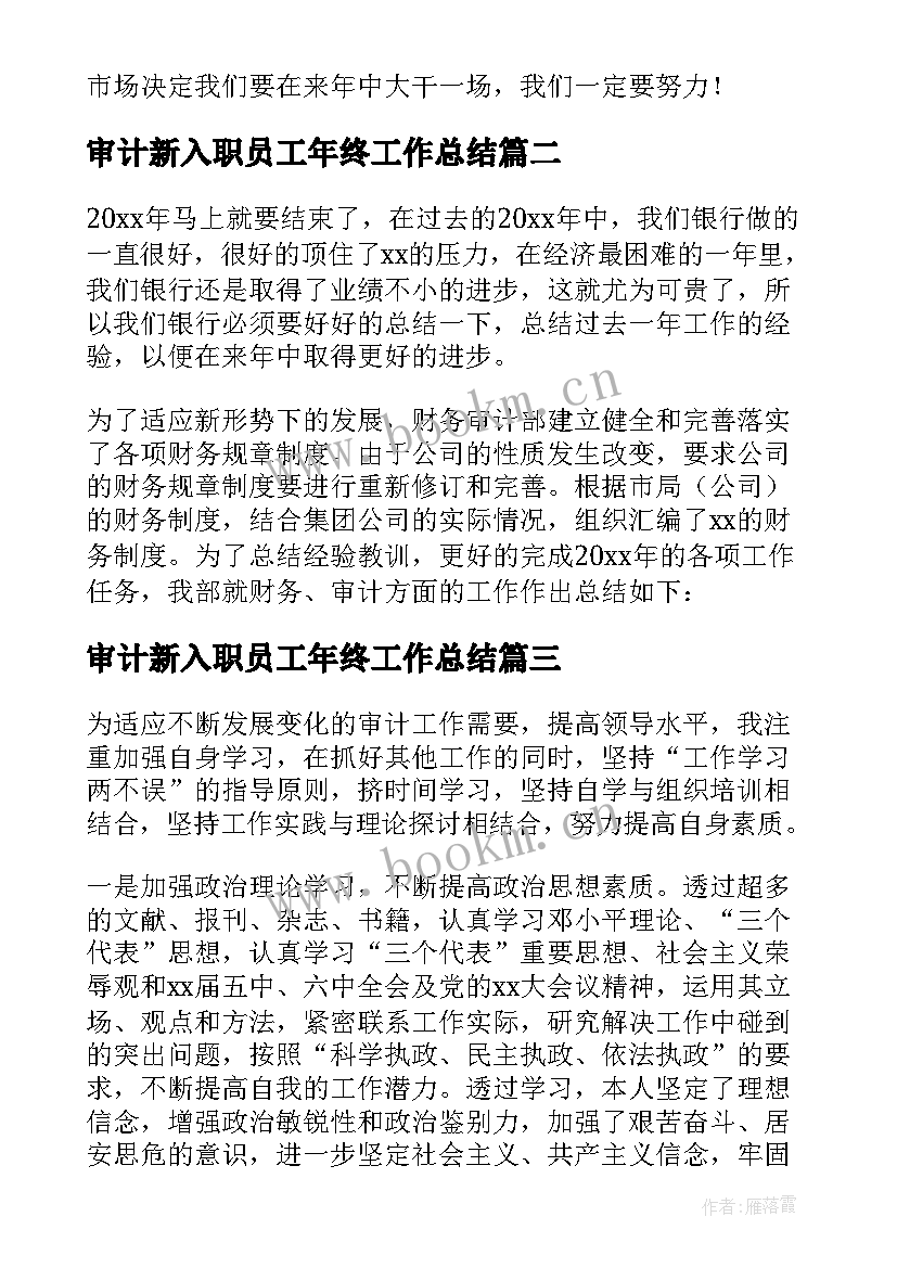 审计新入职员工年终工作总结 银行审计人员年终工作总结(通用5篇)