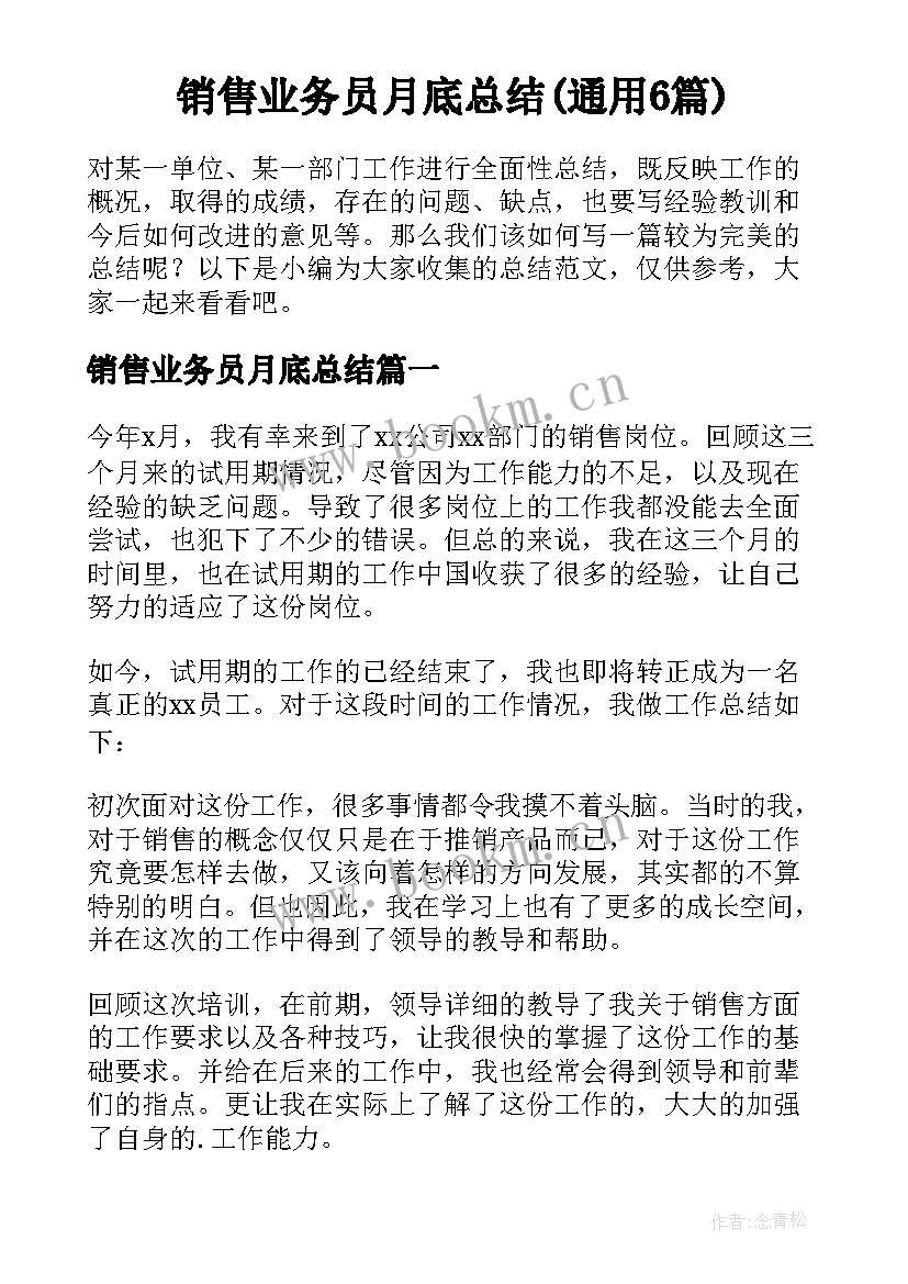 销售业务员月底总结(通用6篇)