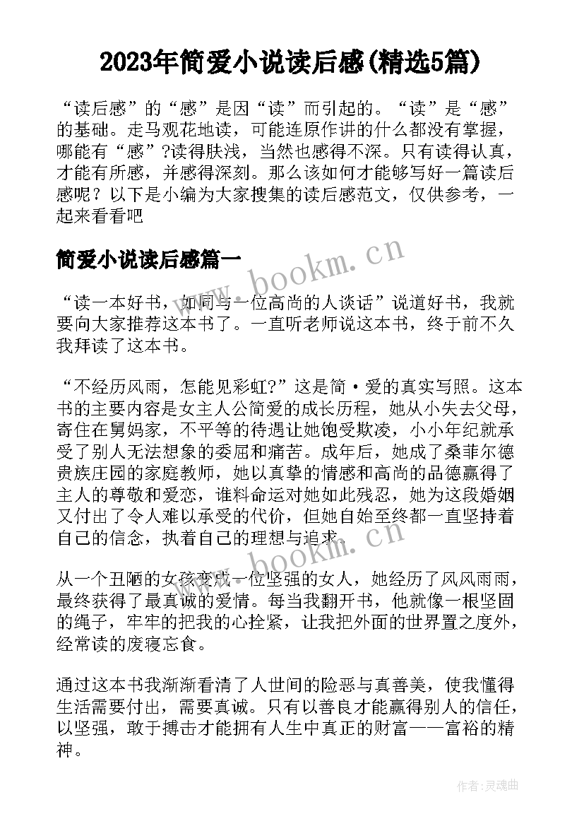 2023年简爱小说读后感(精选5篇)