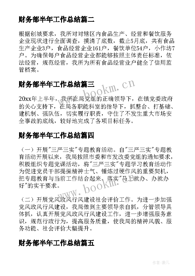 2023年财务部半年工作总结 上半年工作总结和下半年工作安排(大全8篇)