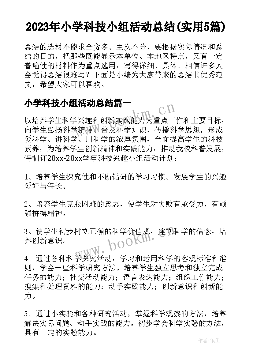 2023年小学科技小组活动总结(实用5篇)