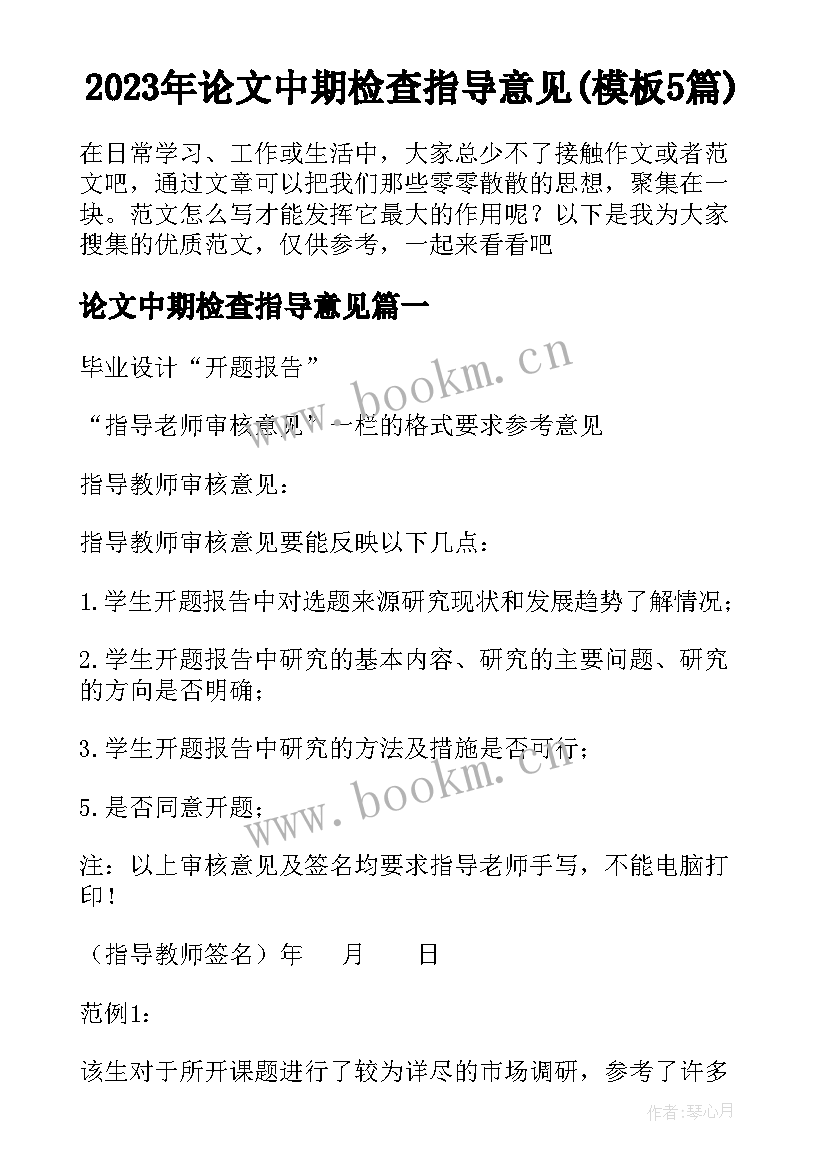 2023年论文中期检查指导意见(模板5篇)