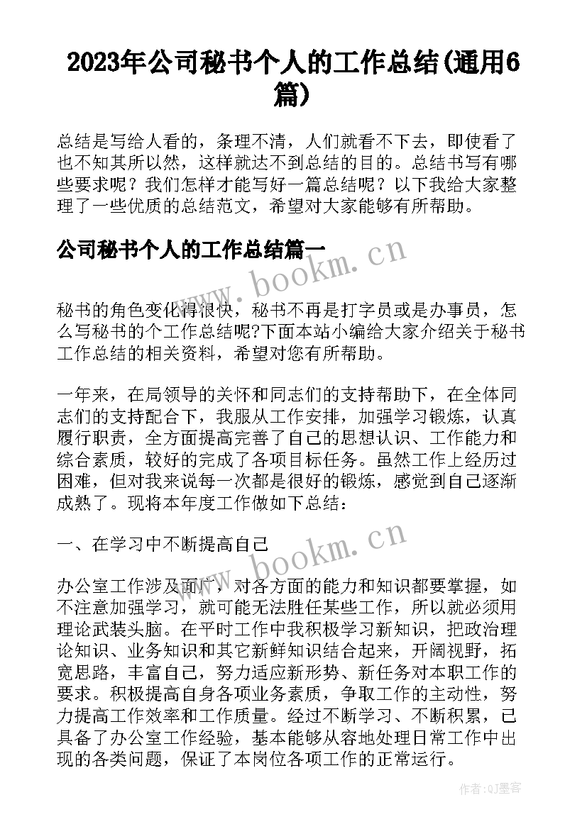 2023年公司秘书个人的工作总结(通用6篇)