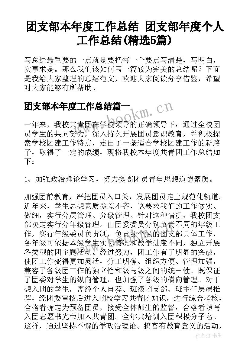 团支部本年度工作总结 团支部年度个人工作总结(精选5篇)