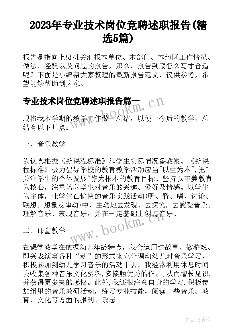 2023年专业技术岗位竞聘述职报告(精选5篇)