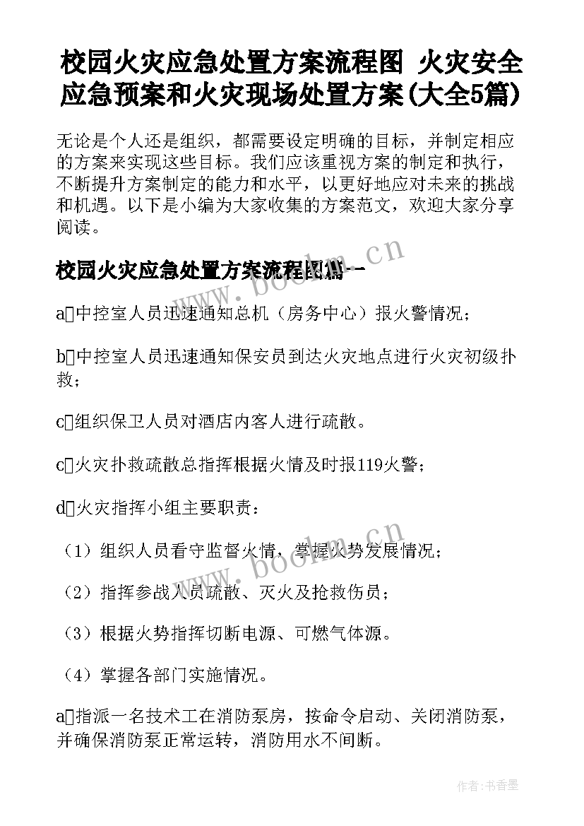 校园火灾应急处置方案流程图 火灾安全应急预案和火灾现场处置方案(大全5篇)