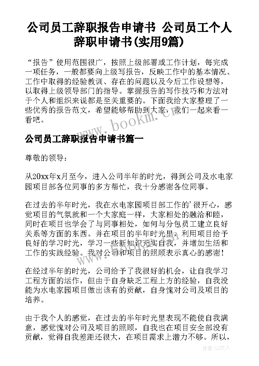 公司员工辞职报告申请书 公司员工个人辞职申请书(实用9篇)