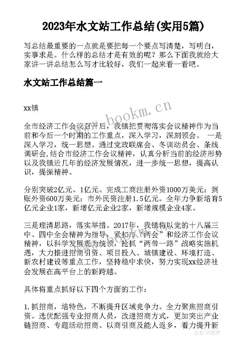 2023年水文站工作总结(实用5篇)