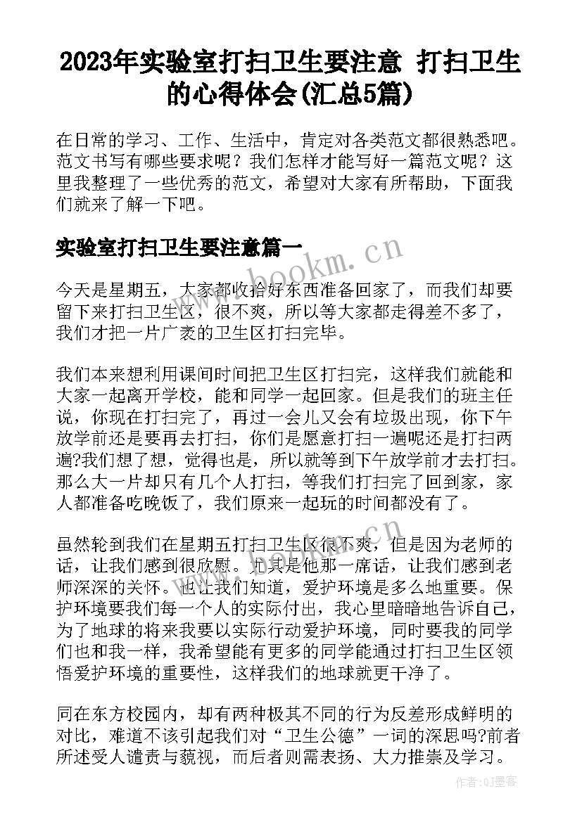 2023年实验室打扫卫生要注意 打扫卫生的心得体会(汇总5篇)