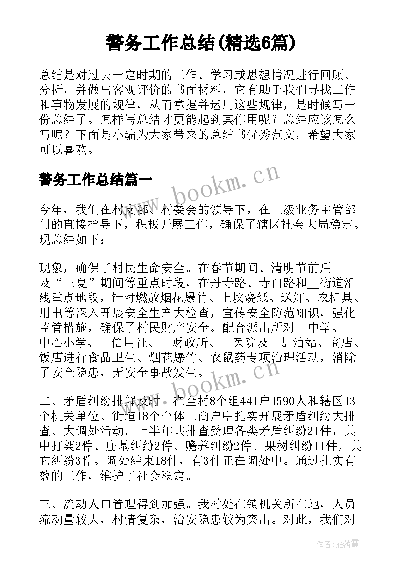 警务工作总结(精选6篇)