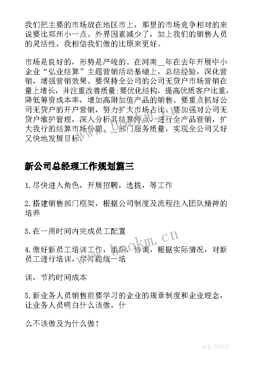 新公司总经理工作规划(模板8篇)