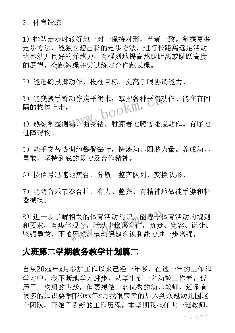 2023年大班第二学期教务教学计划(精选5篇)