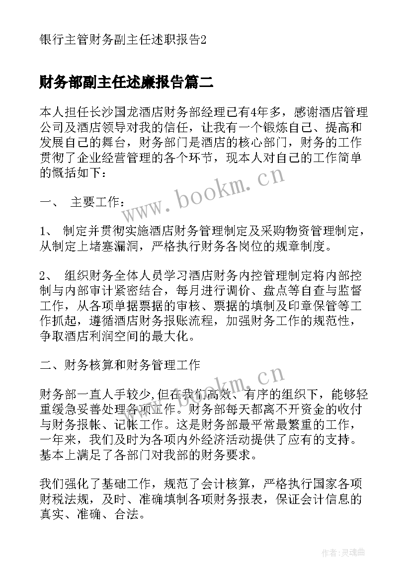 2023年财务部副主任述廉报告(大全5篇)