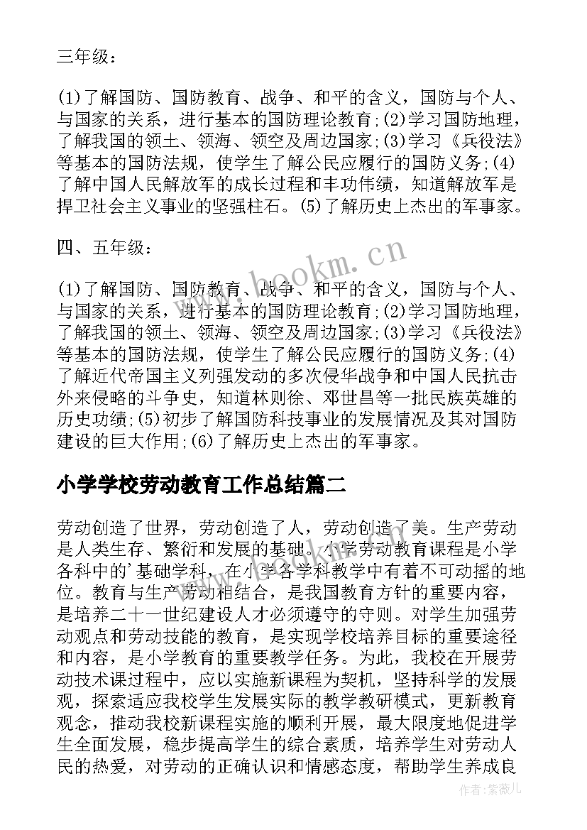 最新小学学校劳动教育工作总结(大全5篇)