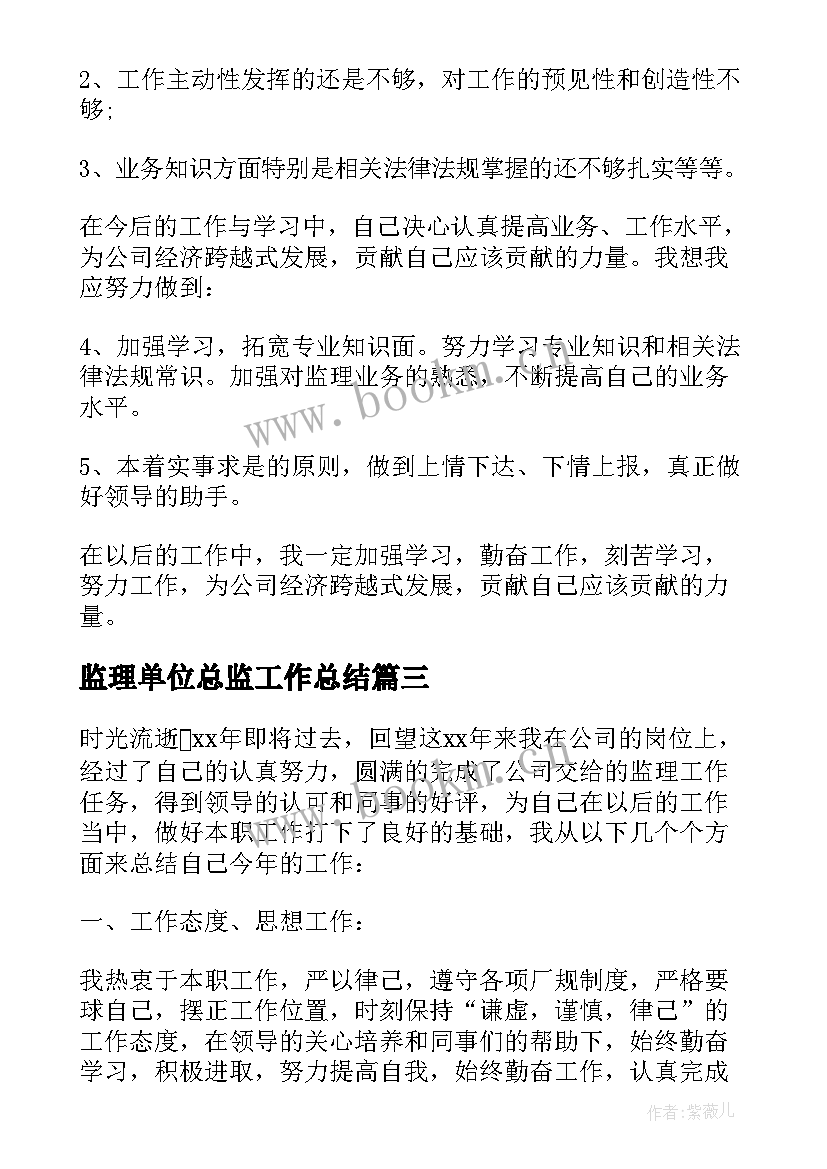 2023年监理单位总监工作总结(通用5篇)