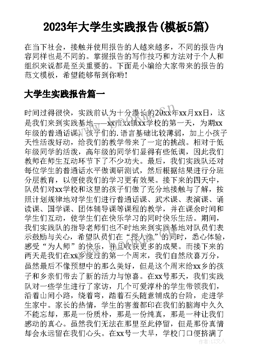 2023年大学生实践报告(模板5篇)