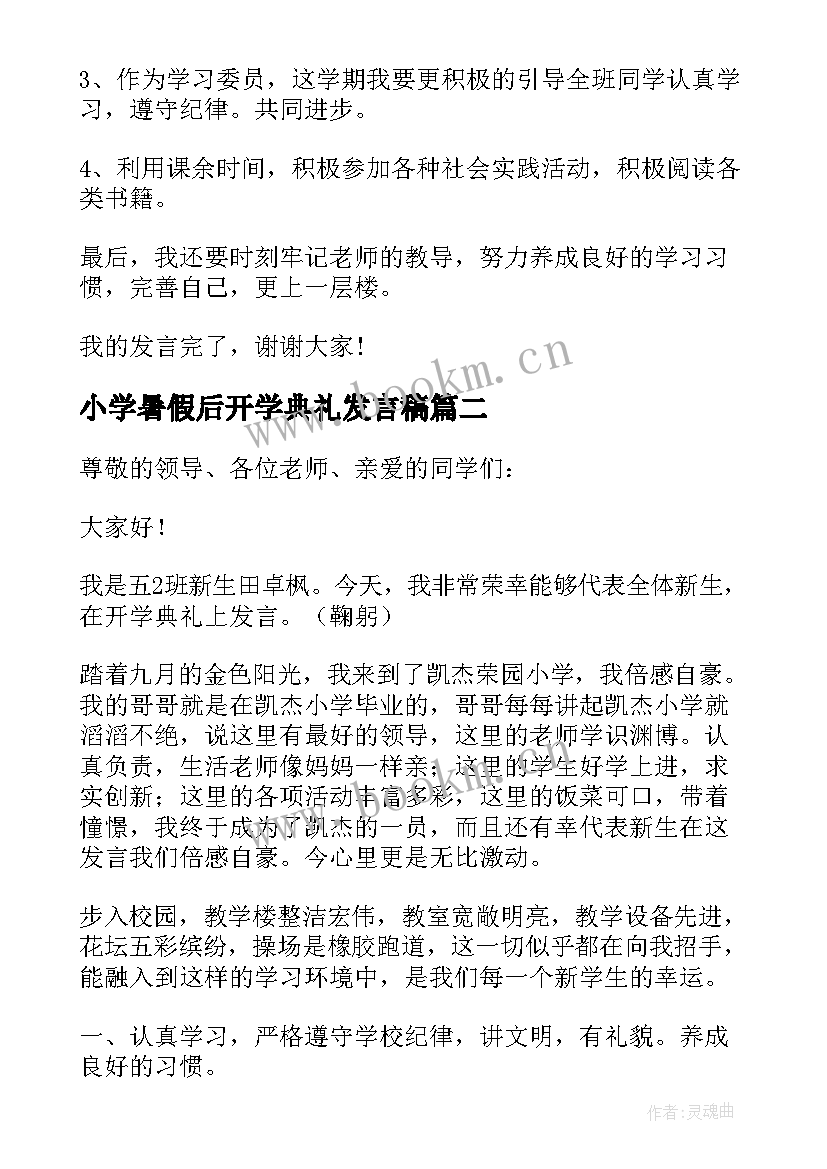 最新小学暑假后开学典礼发言稿(大全6篇)