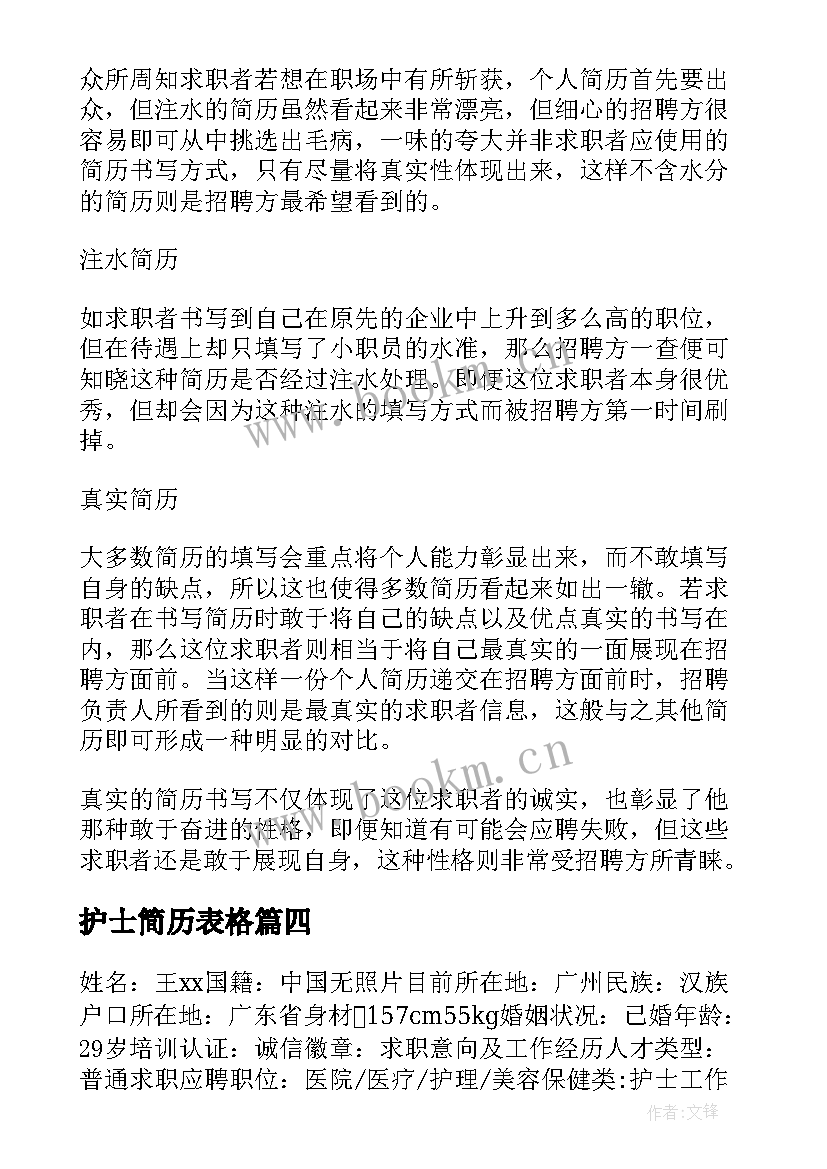 最新护士简历表格(优质8篇)