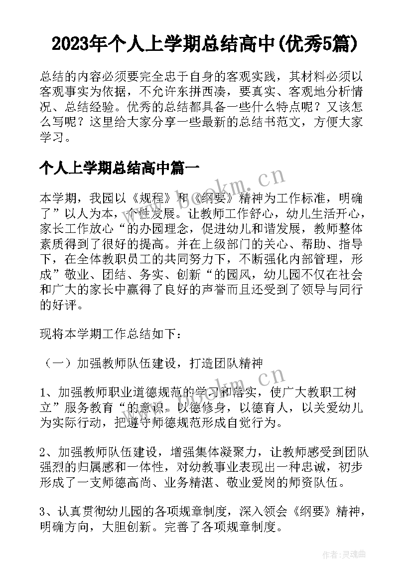 2023年个人上学期总结高中(优秀5篇)