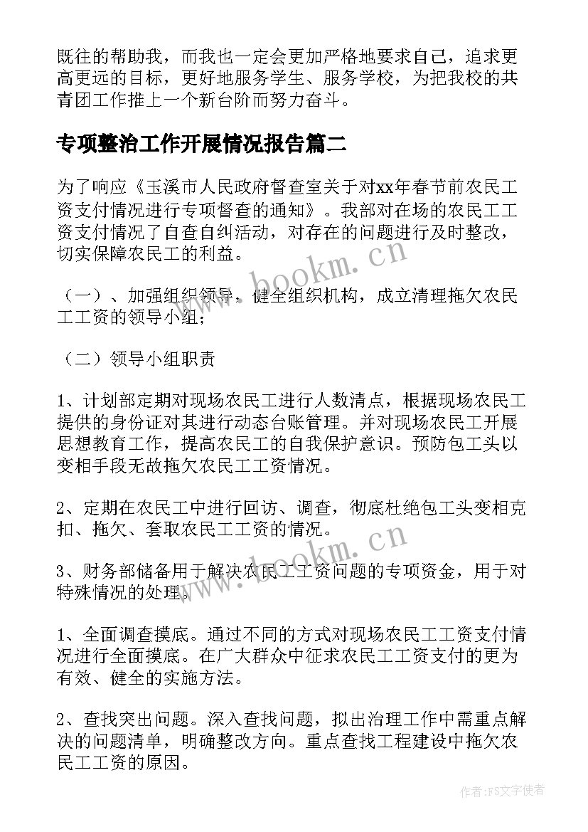 2023年专项整治工作开展情况报告 工作开展情况述职报告(汇总8篇)