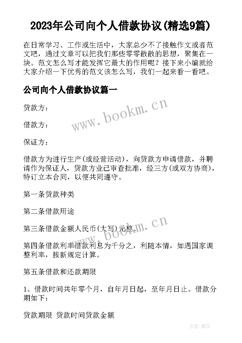 2023年公司向个人借款协议(精选9篇)