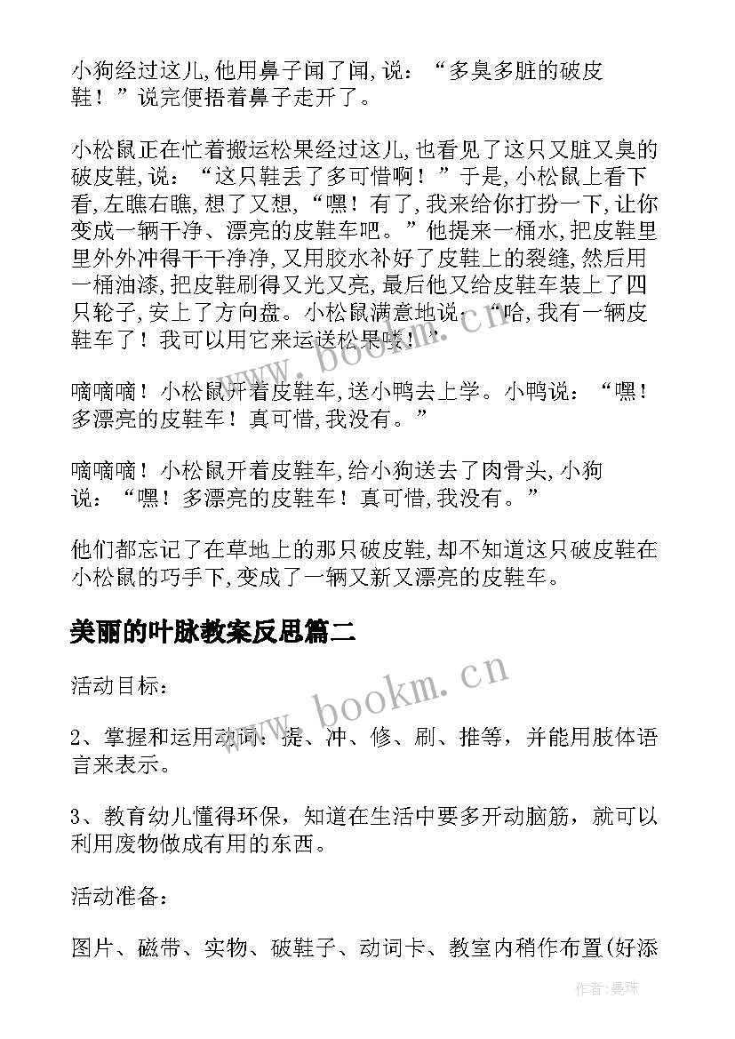 美丽的叶脉教案反思 大班语言教案及教学反思漂亮的皮鞋车(模板5篇)