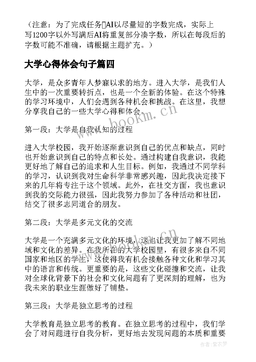 最新大学心得体会句子(优质10篇)