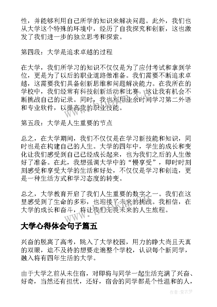 最新大学心得体会句子(优质10篇)