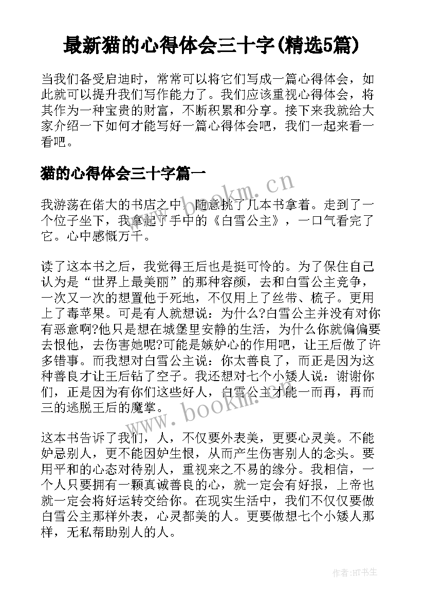 最新猫的心得体会三十字(精选5篇)