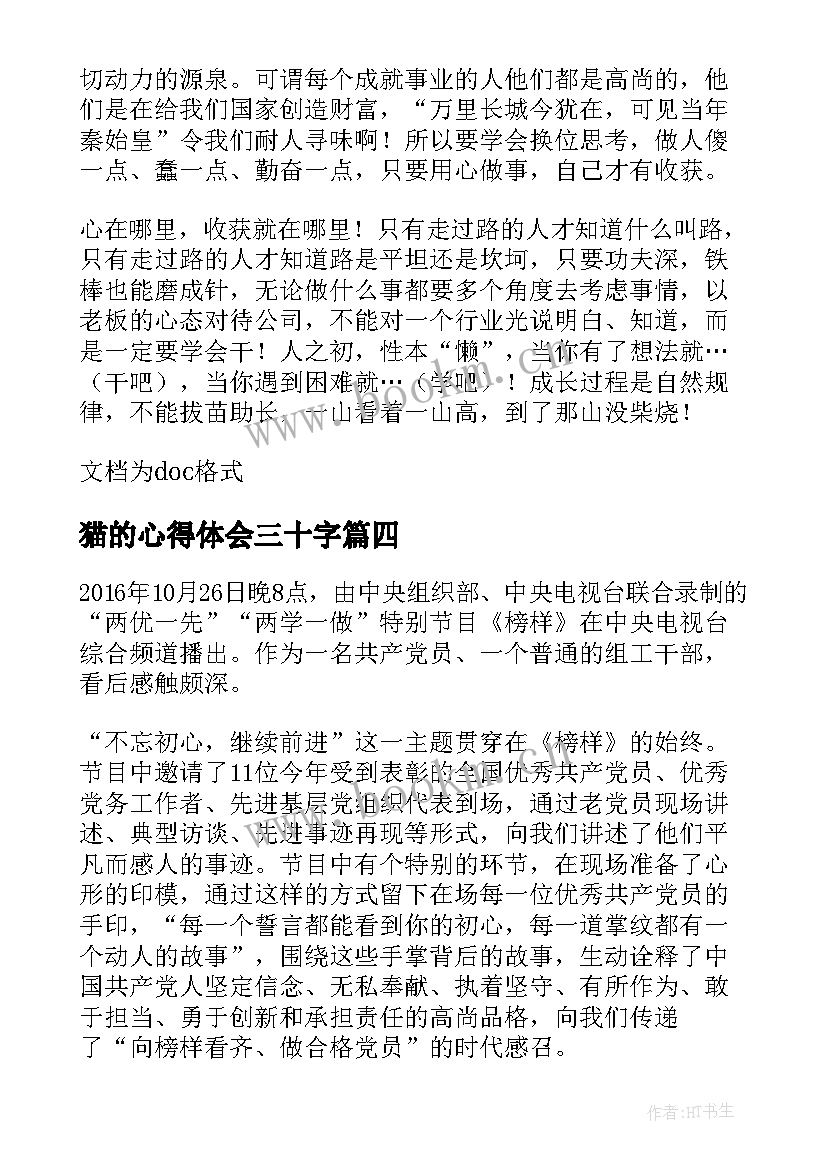 最新猫的心得体会三十字(精选5篇)