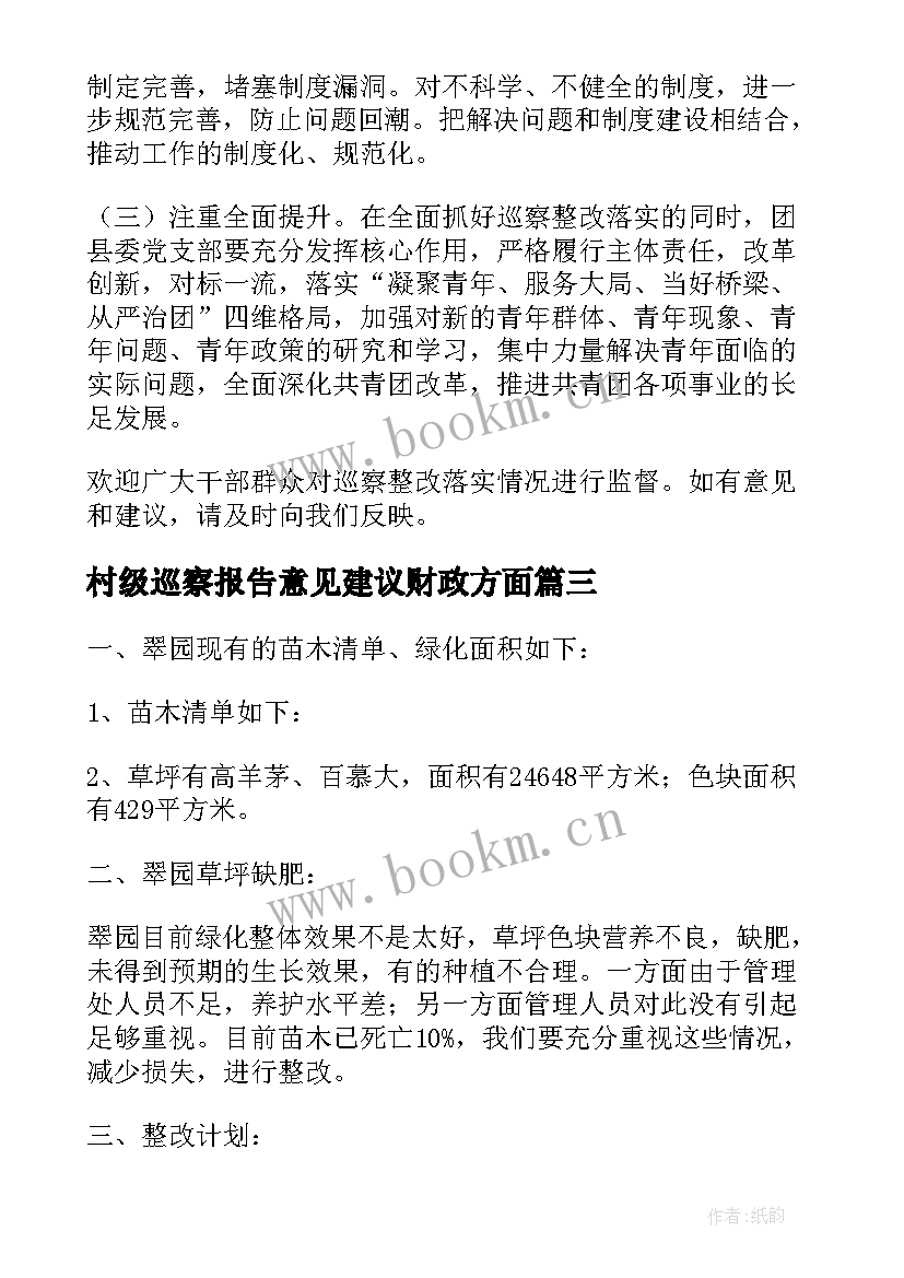 最新村级巡察报告意见建议财政方面 巡察报告意见建议(实用5篇)