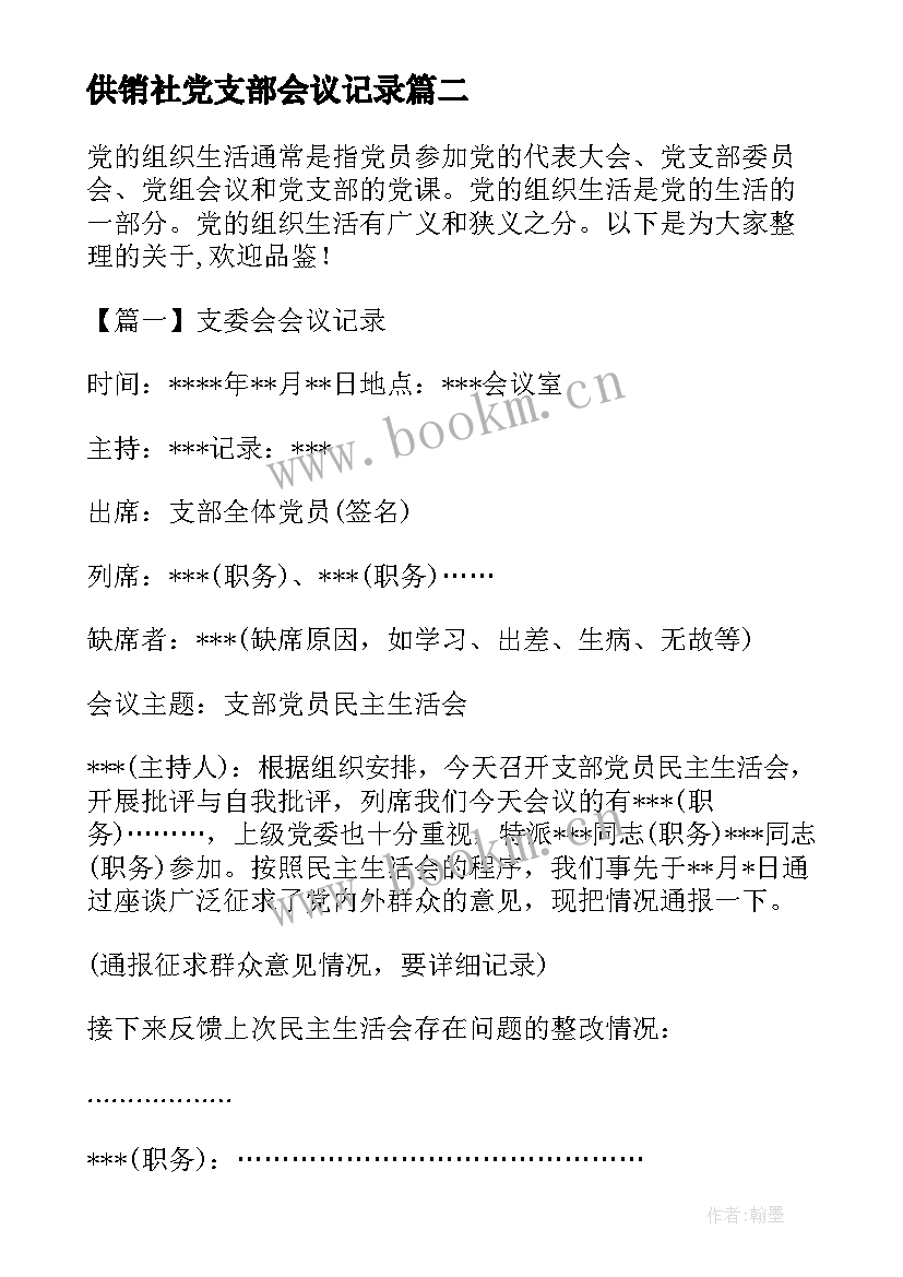 供销社党支部会议记录(实用8篇)