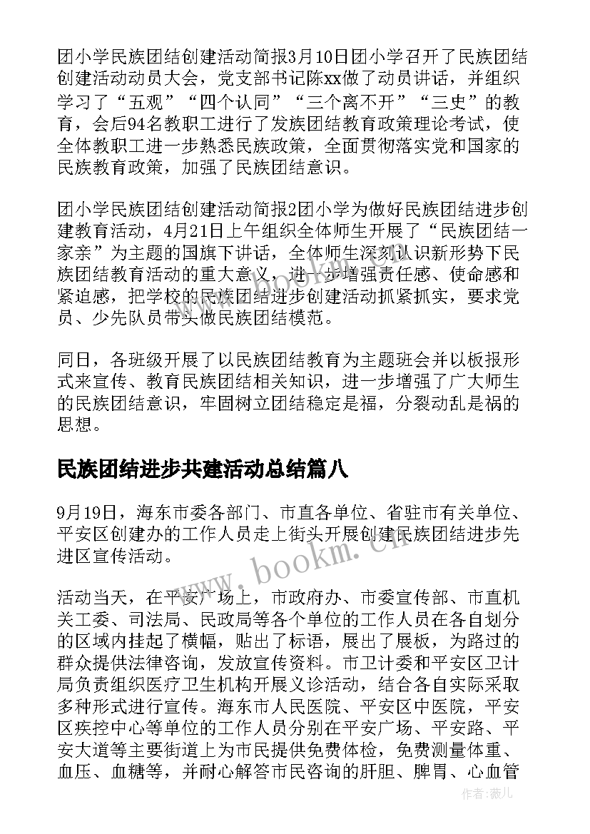 最新民族团结进步共建活动总结 民族团结进步宣传月活动总结(优质8篇)