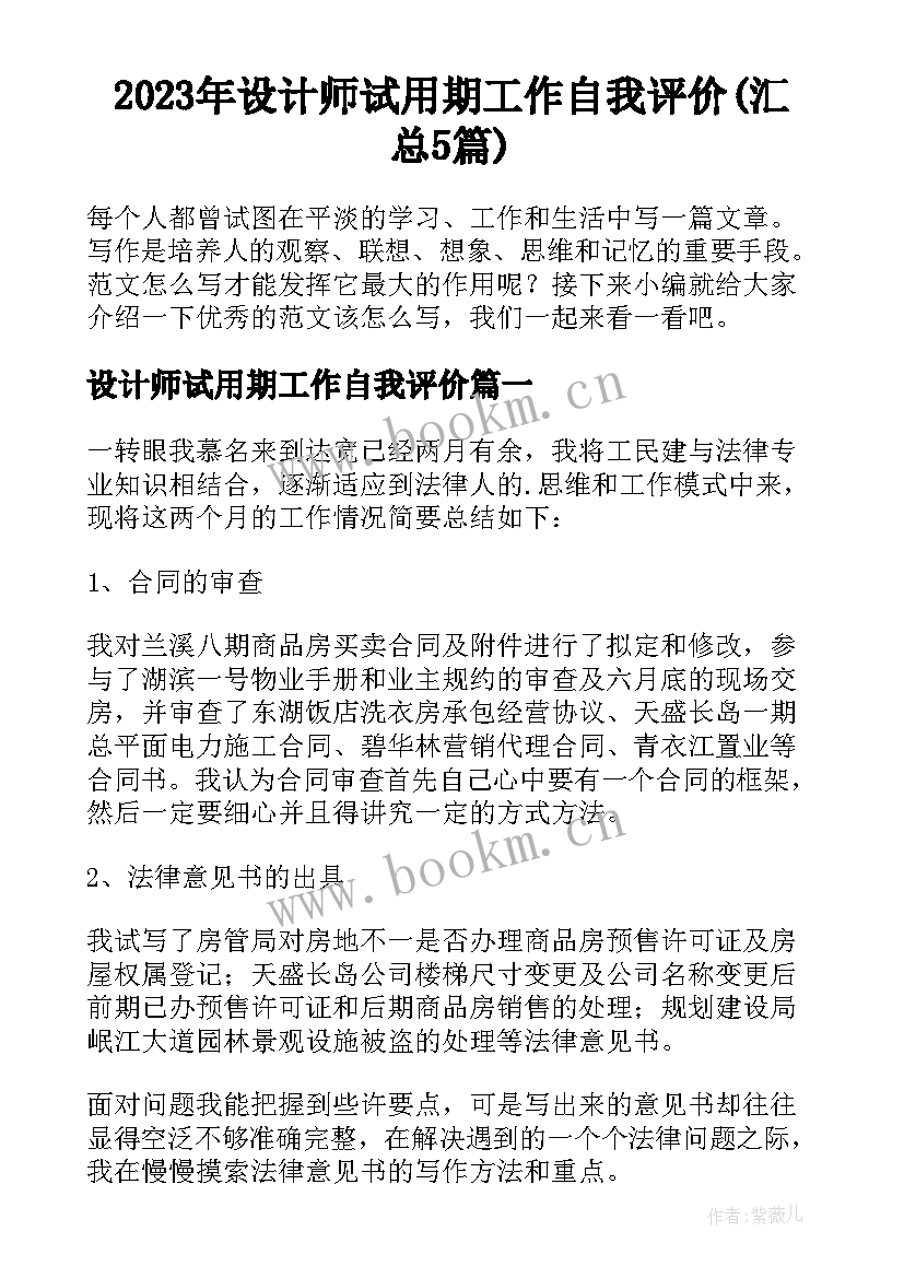 2023年设计师试用期工作自我评价(汇总5篇)