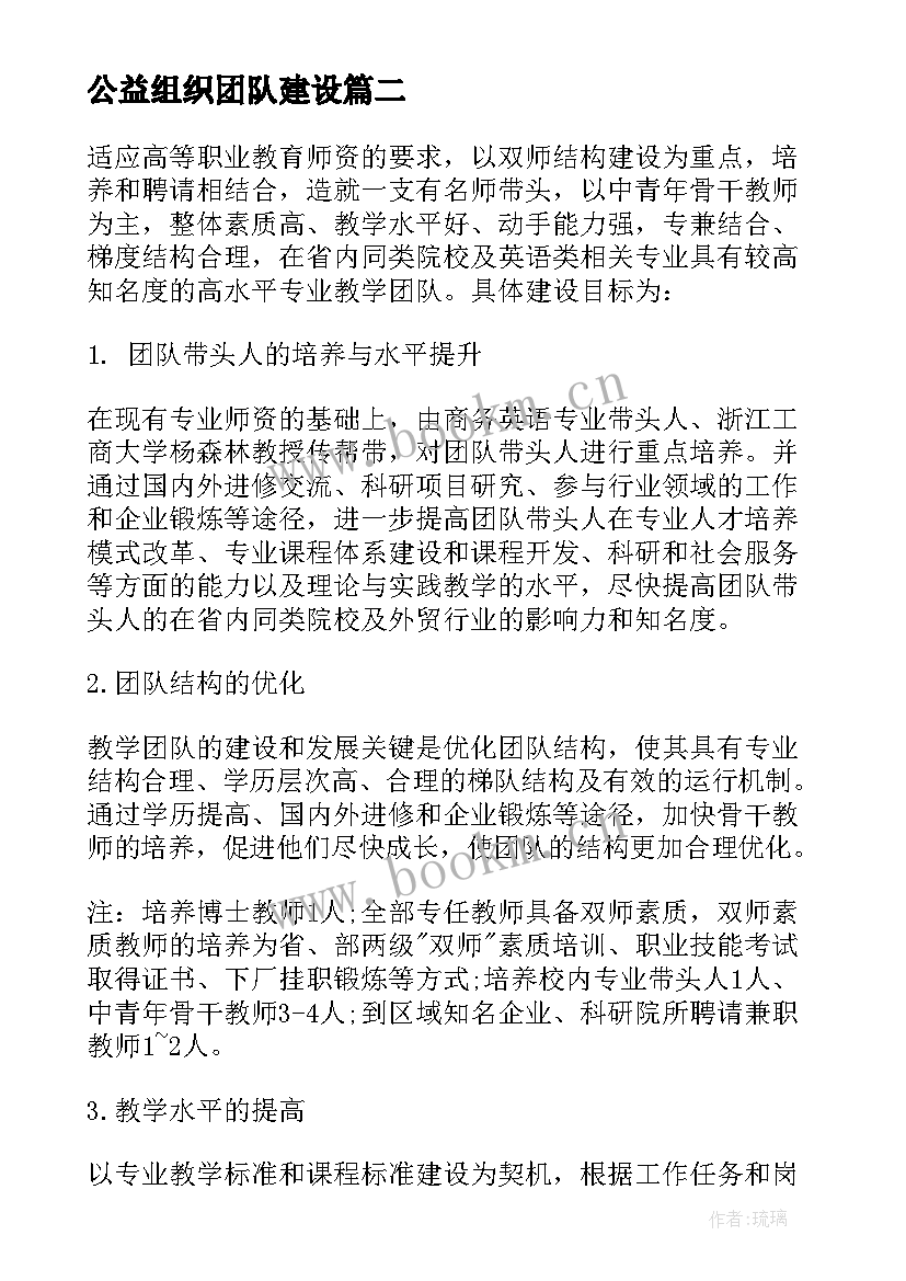 公益组织团队建设 团队建设方案(实用7篇)