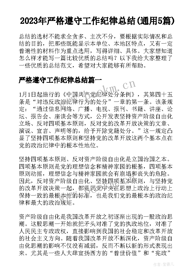 2023年严格遵守工作纪律总结(通用5篇)