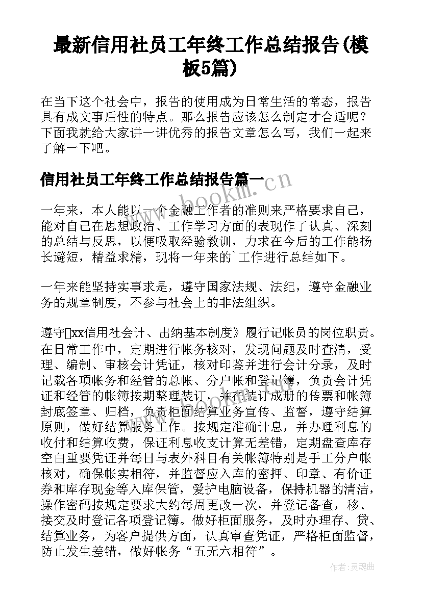 最新信用社员工年终工作总结报告(模板5篇)