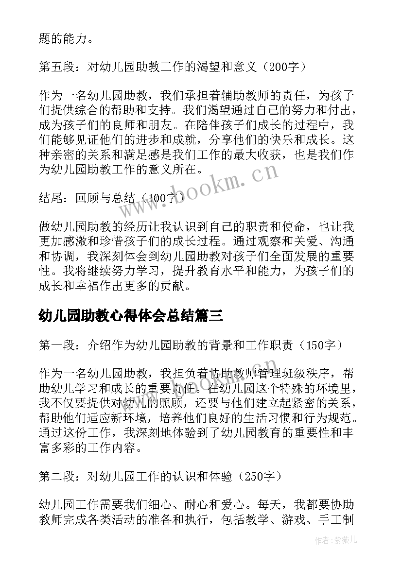 最新幼儿园助教心得体会总结(汇总5篇)